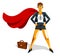 Big boss business woman stands confident serious like superhero vector illustration, girl in business super hero power and