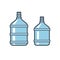 Big bottles with clean water. Flat icons. Plastic container for the cooler. Isolated on white background. Vector
