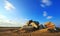 Big boulder stone with sky blue background