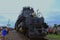 Big Boy 4014 with Smoke and Steam steaming out of Ellsworth Kansas USA on a summer day.