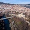 Big Bridge crossing the river in Veliko Tarnovo to an Orthodox Church and old town in a Cliff