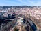 Big Bridge crossing the river in Veliko Tarnovo to an Orthodox Church and old town in a Cliff