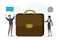 Big briefcase, business people talking. Interview, employment process. Happy candidate communicates with HR specialist.