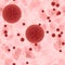 Big bright red dangerous bacterias or virus spheres in light blood