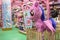 Big bright soft toys in children`s shop