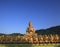 Big buddha statue in buddhist religious temple with beautiful mo