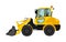 Big bulldozer loader vector isolated on white background. Dusty digger illustration. Excavator dozer for land. Under construction.