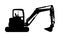 Big bulldozer loader vector silhouette isolated on white background. Dusty digger silhouette illustration. Excavator dozer.