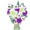 Big bunch of detailed white daffodils, blue anemones and pink ranunculus. Wedding romantic bouquet. Illustration of flowers can be