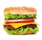 Big burger, hamburger, cheeseburger close-up on a white background