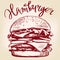 Big burger, hamburger hand drawn vector illustration sketch retro style