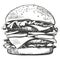 Big burger, hamburger hand drawn vector illustration sketch retro style