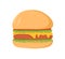 Big burger with meet, melting cheese and lettuce between buns. Hamburger, American fast food. Cheeseburger with cutlet