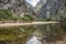 A big canyon with trees and rocks and reflections