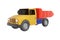 Big car dump truck with a body cartoon style realistic design yellow, red, blue color. Kids toy isolated white background.