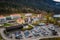 BIg car parking for tourists visiting famous bavarian castles in Schwangau, top view of the village