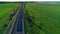 Big cargo train transporting coal. Aerial shot. Close-up.