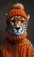 Big cat Felidae wearing orange hat and scarf like a Carnivorous tiger