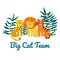 Big cat team with leopard, lion and tiger. Isolated vector illustration in flat style