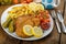 Big Chicken schnitzel with homemade chilli french fries