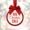 Big Christmas sale, round banner with red ribbon.