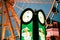 Big clock near Ferris wheel in the Dusseldorf city