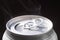 Big close-up. Freshly opened aluminum can for carbonated drinks beers