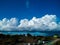 Big cloud of cumulonimbus very threatening above the hills of Provence where there are green tanks filled with water used in case