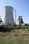 Big coal power plant with single cooling tower and chimney