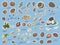 Big collection of colored label nuts and seeds on white background