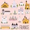 Big collection of famous landmarks of France. Vector illustration