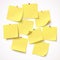 Big collection yellow sticker pinned pushbutton with curled corner, ready for your message