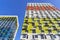 Big colorful apartment buildings in residential settlement