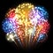 Big colorful fireworks. Multicolored lights. Vector