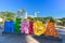 Big colorful letters representing Merida with an iconic Merida Cathedral at the background
