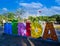 Big colorful letters representing Merida with an iconic Merida Cathedral at the background