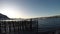 Big cormorant birds sitting on pier