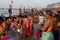 Big crowd of people in the river Ganges