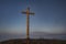 Big crucifix on Radobyl hill over Labe river in norht Bohemia in winter morning