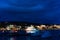 Big cruise boat on lake zurich at night with blue water and lights