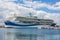 Big cruise ship in harbor Palamos in Spain, Tui Discovery, May 1