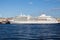 Big cruise ship on a mooring on Neva river in Saint-Petersburg