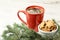 Big cup of coffee. NewYear. Gingerbread Cookie. Christmas tree