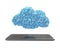 Big data. Blue characters cloud shape. Smart tablet. 3D illustration