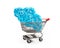 Big data. Blue characters cloud in shopping cart. 3D illustration