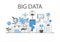 Big data infographic illustration with hand holding smartphone