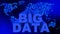 BIG DATA lettering in blue design - letters in front of a world map over mosaic background - cloud computing and data storage