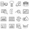 Big data, machine learning and data analysis line icons