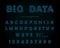 Big data modern font on black background. Polygonal letters and numbers with sparkle dots and connection lines. Starry