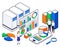 Big Data Science Analysis Isometric Icon Set